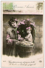 D31 / postcard fantasy. HAPPY YEAR BABY IN WICKER HOOD 1910