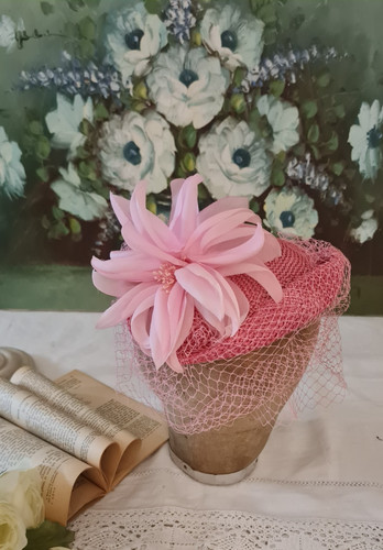 Ancien chapeau bibi voile - chapeau, rose