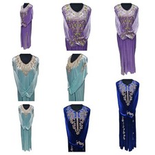 Marocain Femme Lilas Vert Menthe Royal Velours Bleu Robe Maxi Longue Caftan Abay