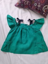 BLOUSE/HAUT FILLE 4 ANS CATIMINI VERT EN LIN MANCHES A VOLANTS