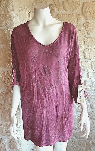 Haut col violet manches 4 - col,