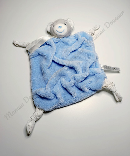 Doudou plat ours gris blanc - blanc, et