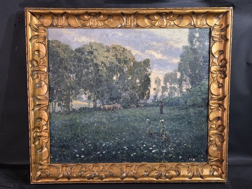 Tableau huile bèrgère - bèrgère, vaches
