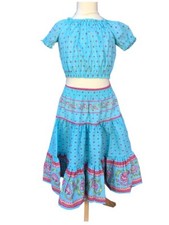 Jupe  tissu Provençal turquoise fille 4 ans, fabriquée en Provence, neuve