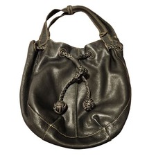 Fossil Black Leather & Polka Dot Canvas Shoulder Bag Dual Handles Drawstring Clo