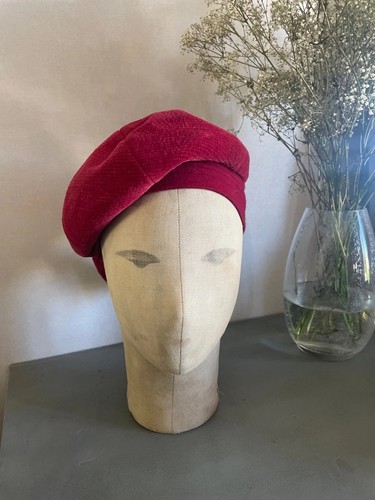 Béret vintage velour rouge - béret,