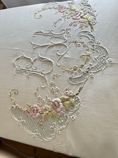 Large Antique Hand Embroidered Sheet, Wedding Keychain, Late 19th Century 220x300