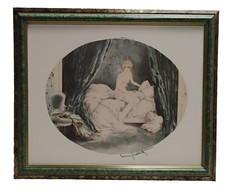 Vtg Framed Louis Icart Art Deco Boudoir Scene Print 15X18 