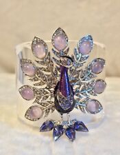 New ROBERTO CAVALLI Lucite Purple PEACOCK CUFF BRACELET, Enamel & Crystals, $699