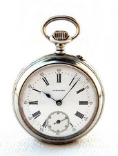 Antique Pocket Watch LONGINES Open Face Cal 18.49 Case Steel 52mm 1910c Working