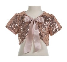 Rose Gold Sequins Capes Flower Girl Bolero Jacket Dress Cover Up Girls Shrug 