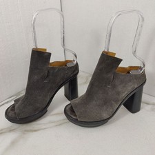 Officine Creative Laboratorio Gray Suede Block Heel Platform Mules, Sz 7