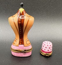 Limoges Set of 2 Mannequin Dress Form & Thimble Porcelain Trinket Boxes *Scratch