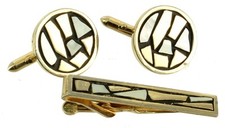 Vintage Swank Mi Siècle Mosaïque Nacre Boutons de Manchettes & Cravate Pince