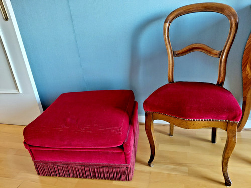 Lot pouf velours rouge - rouge, à