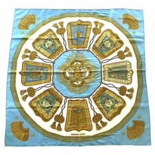HERMES Carr 90 POSTE ET CAVALERIE Saber Decorative Bag Scarf Light Blue Used Fro