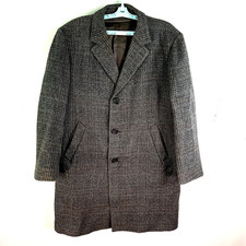 VTG ATS Armand Thiery & Sigrand Herringbone Wool Overcoat Mens Size 42R Gray