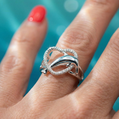 Bague argent 925 dauphin cœur - bague,