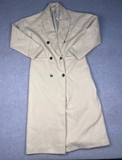 Maia Hemera Trench Coat Womens Medium Beige Lined Notch Lapel Double Breasted