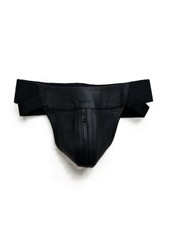 Mens Leather jockstrap  With Middle Zip and  elasticated waistband