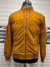Blouson de motard bombardier homme 100 % pur daim marron clair cuir souple...