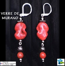 Verre de Murano Rouge Marbré Boucles d'Oreille en Bijou Neuf français Livré 48H!