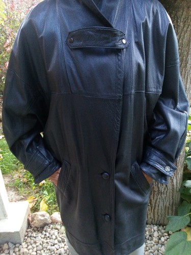 Manteau femme long cuir - manteau, noir