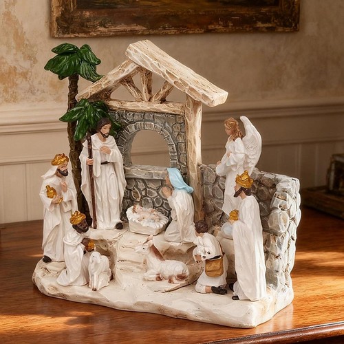 Crèche noël résine - de,