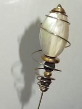 Antique Mother of Pearl Hat Pin Lava Stone Fine Frame Pines Hat 1950s