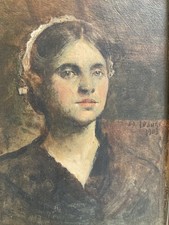 Beautiful oil painting on cardboard 1903 portrait woman Pierre Alexis LESAGE old