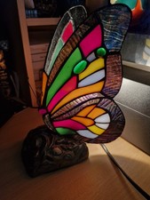 Lampe À Poser Vintage Forme Papillon Style Tiffany Vitraux TBE