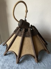 Lustre vintage en bois, rotin