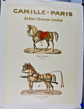 "ORIGINAL LITHOGRAPHIC POSTER entwined HARNESS SADDLES for HORSES ""CAMILLE"