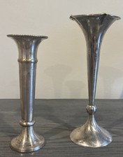 Set Of Vintage Art Deco Silver Tone Bud Vases/ Candle Holders