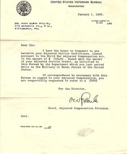 Post WWI United States Veterans Bureau Adjusted Service Credit Benefit 1925