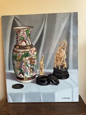 Oil painting on canvas J.B Maurice VECKER (1899-1988) still life Chinese vase