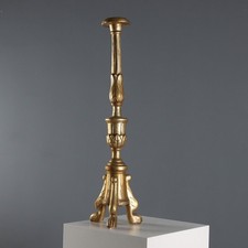 Bougeoir Ancien Bois Gravé Doré Italie du XIXe Siècle Original