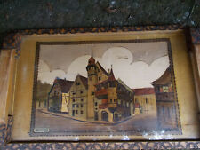 OLD TRAY glass top HANDLE WOOD PAINTED PYROENGRAVING COLMAR house PFISTER
