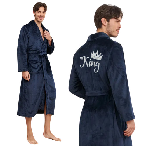 Peignoir homme brodé bleu - peignoir,