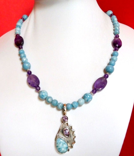 Collier larimar améthyste - collier,
