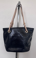 Michael Kors Signature Black Patent Leather Monogram Jet Set Shoulder Bag Tote