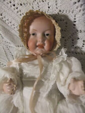 Petit Bébé caractère 22 cm cm  Porcelaine Yeux bleus peints _robe bapteme