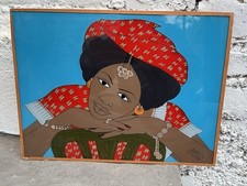 Portrait Peinture Fixé sous Verre Souwère Sénégal Afrique Africa Signé