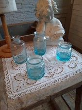 lot de 4 Pots en verre bleu