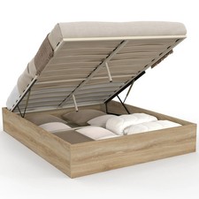 Lit coffre double SANDSIDE avec sommier 140 x 190 cm hêtre