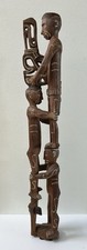 RARE 39” Papua New Guinea Asmat Tribe Wood Carved Bis Pole Sculpture Statue