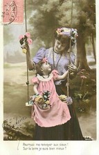 CP SERIES ELEGANT WOMAN AND LITTLE GIRL ON SWING - 38746