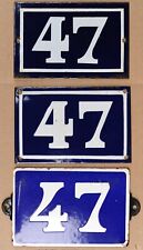 Old blue French house number 47 door gate plate plaque enamel steel metal sign