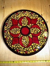 Vtg Retro Mid Century Modern Mosaic Glass Tile Wood Circle Bistro Table Top 19”