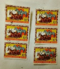 Congo Belge  6 timbres : bloc de 3 de 2 et 1 égrené bufle zèbre (ref c)